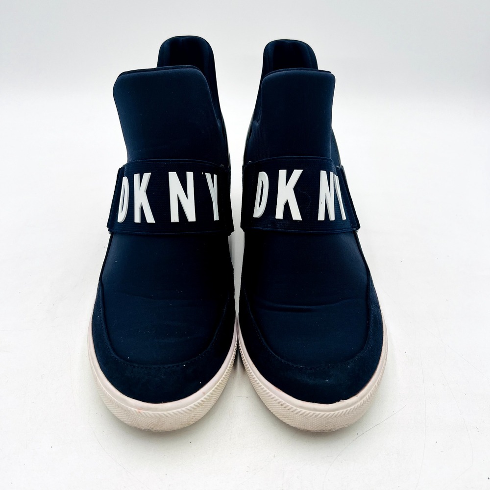 DKNY Womens Navy Blue Casual Sneakers Size 9.5M Hidden Wedge Shoes Boot